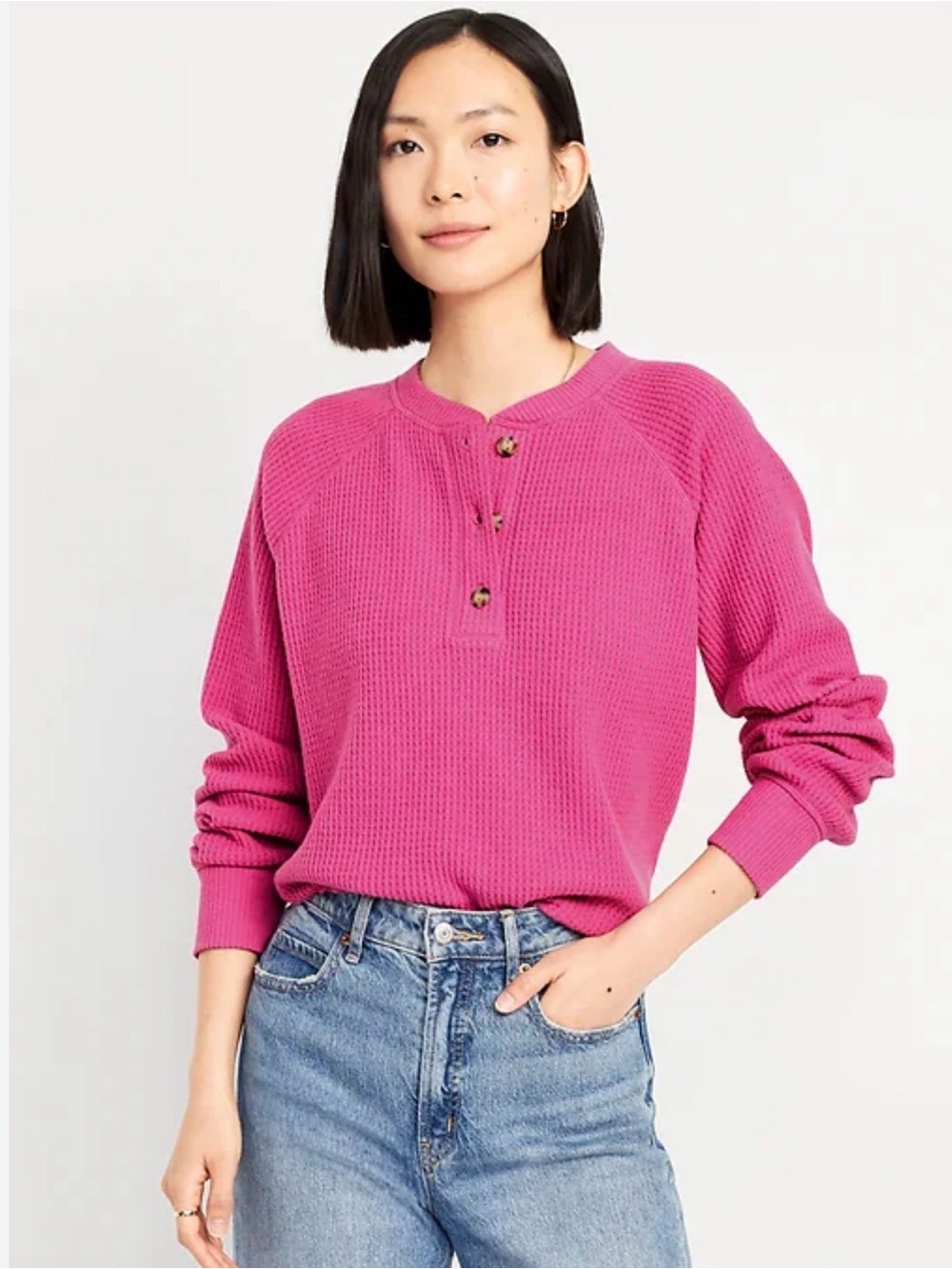 Old Navy Waffle Henley Sweater - Hot Pink